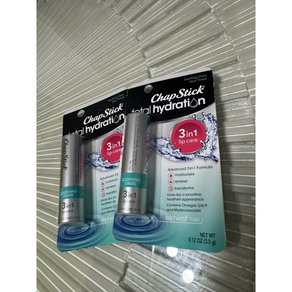 Lot of 2 ChapStick Total Hydration Soothing Oasis 3-in-1 Lip Care NEW Sealed Dis